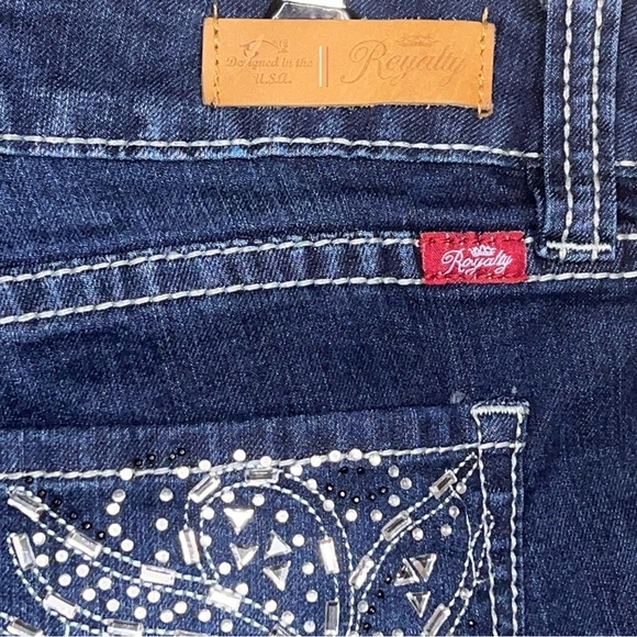 Size 12 Royalty Brand Blue Denim Jeans Western Boot Cut Rhinestone Pockets - Picture 8 of 13